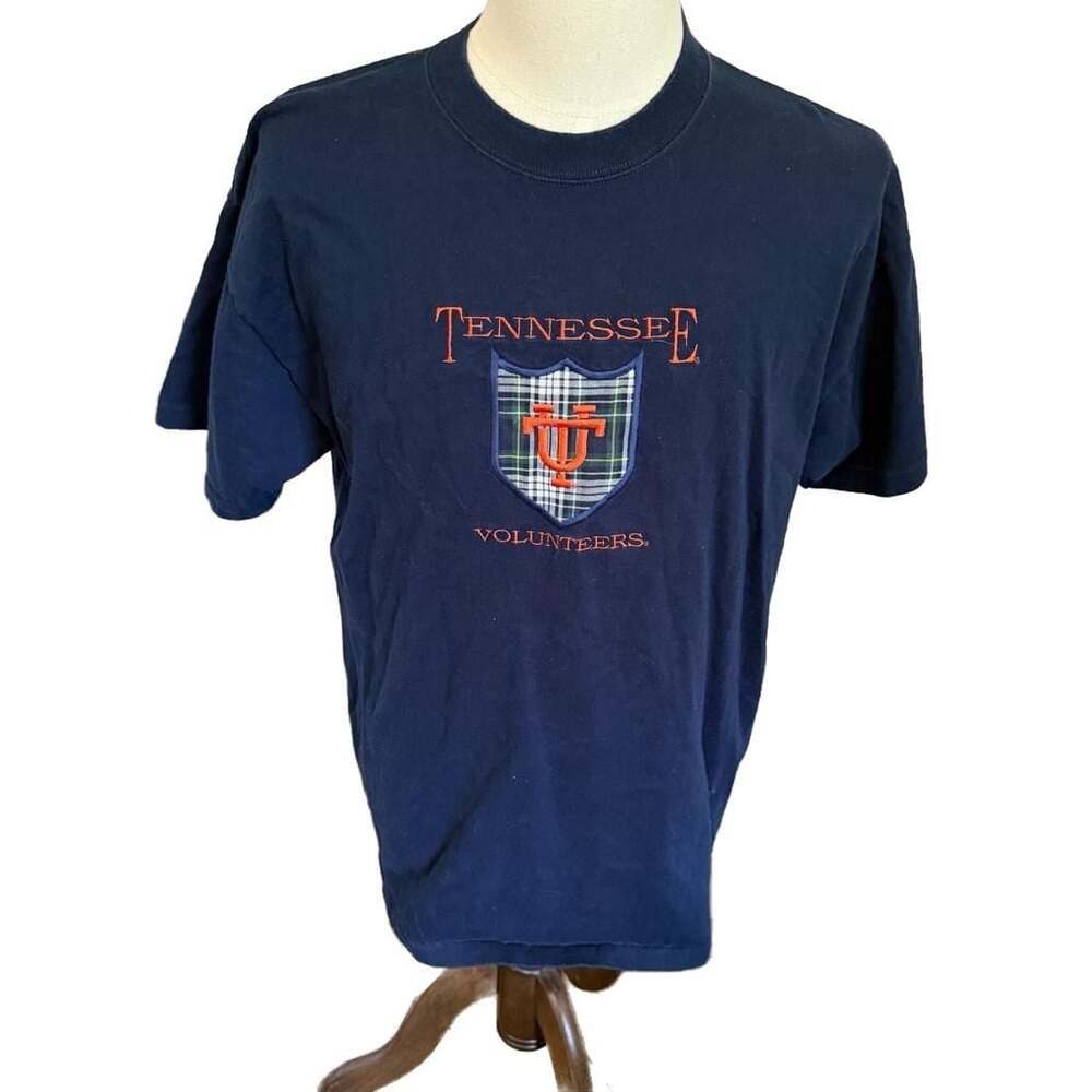 Vintage Wolf Tennessee Volunteers Embroidered Plaid Shield T-Shirt Size Large